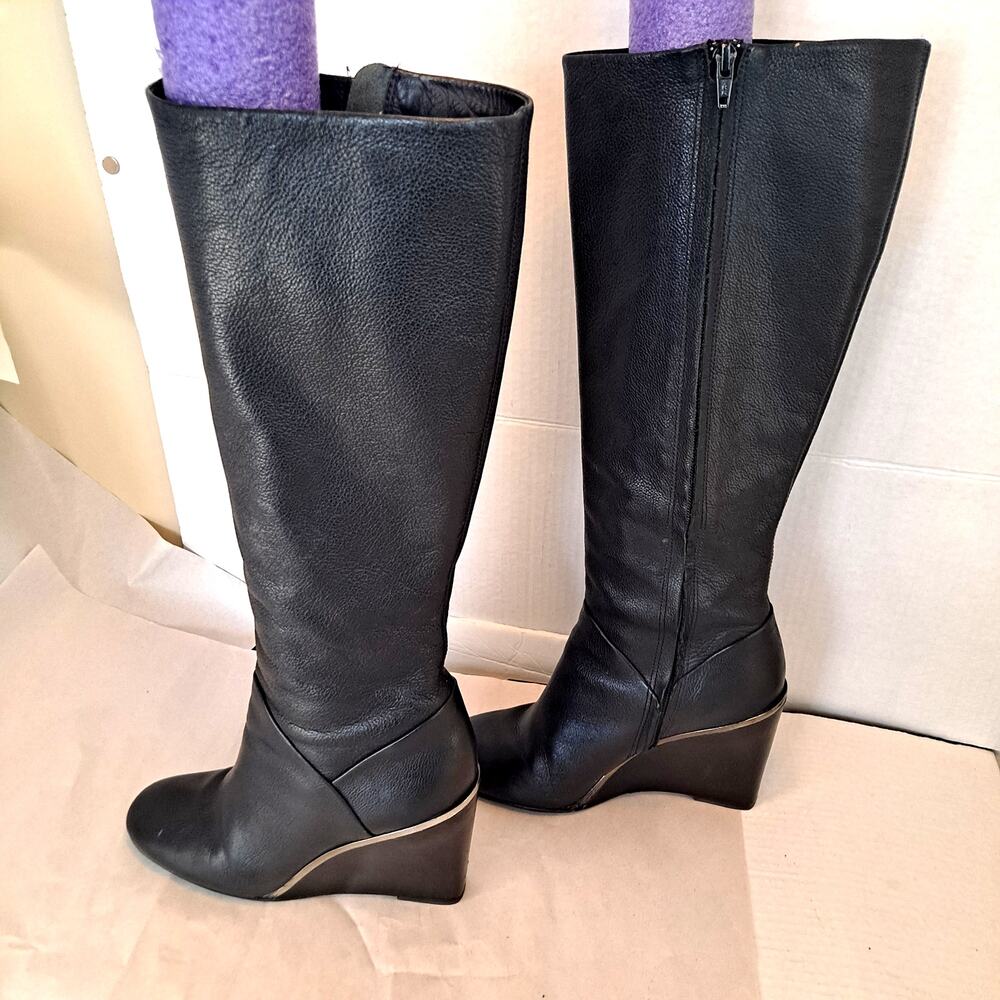 Diane von Furstenberg Leather Boots Women Sz 8.5 Paula Black Wedge Brazil Vibram